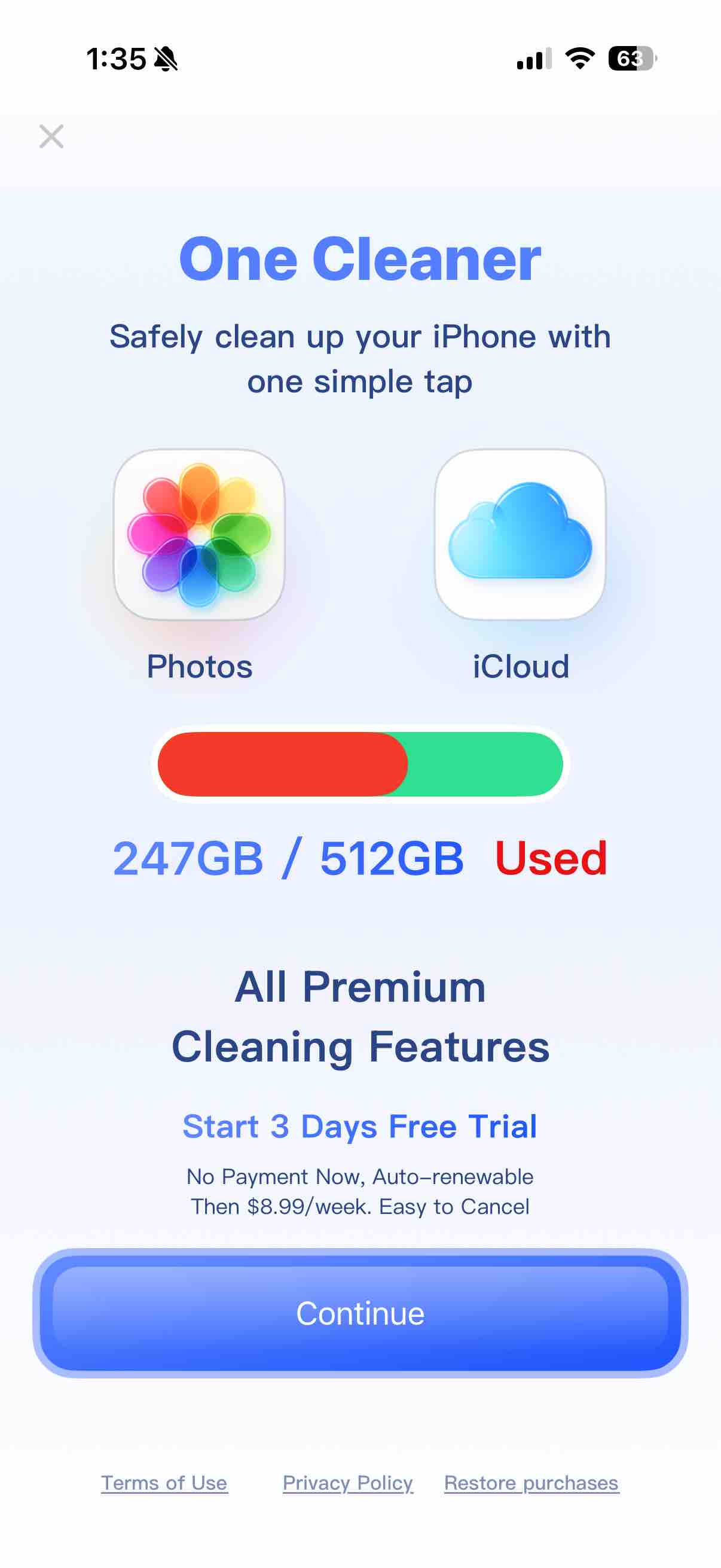 One Cleaner: Clean up storage