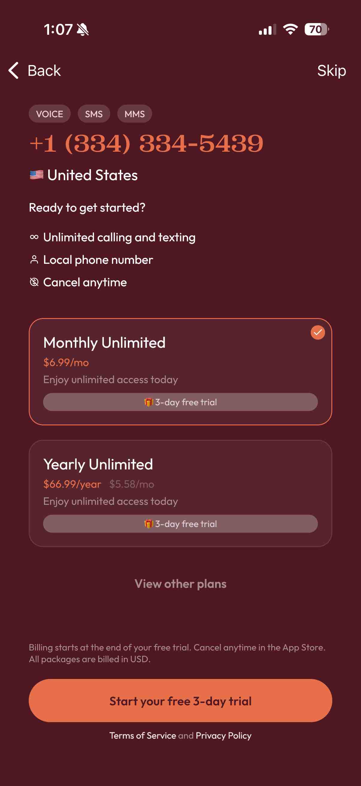 Hushed: US Second Phone Number